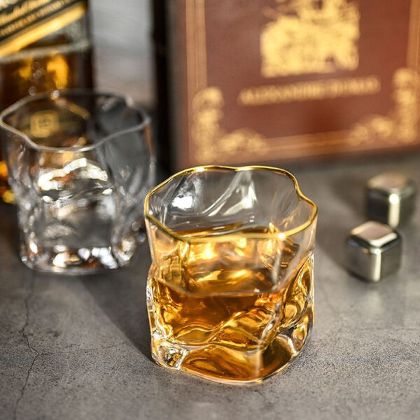 mazzies Gold Rim Crumple Glass – Set of 4 Elegant Textured Tumblers - Image 8