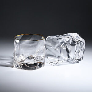mazzies Gold Rim Crumple Glass – Set of 4 Elegant Textured Tumblers
