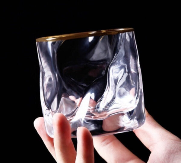 mazzies Gold Rim Crumple Glass – Set of 4 Elegant Textured Tumblers - Image 7