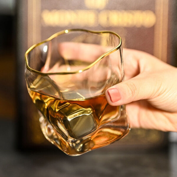 mazzies Gold Rim Crumple Glass – Set of 4 Elegant Textured Tumblers - Image 4